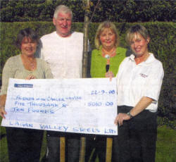 Colleen Shaw, Lagan Valley Steel's Fundraising Manager; Tommy Anderson, Managing Director of Lagan Valley Steels; Margaret Stewart, wife of the late Clem Stewart and Debbie Dick, Lagan Valley Steels Sales Executive.