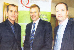Queen's Vice-Chancellor Professor Peter Gregson (centre) with Alderman Edwin Poets, Minister for Arts, Culture and Leisure, and Stephen Barr of Almac Group Ltd at the University's Roadshow in Lisburn