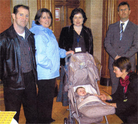 Jeffrey Donaldson MP, Jane Plumb (Group B Strep Support), Michael and Louise Rice and their son Oliver (who developed GBS infection at birth) and Susan Kyle.