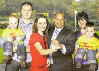 Tinylife board member Dr Suresh Tharma and Patron Sharon Corr celebrate the launch of the Diamond Ball with Andrew and Julie Hood whose twins benefited from the services of Tinylife when they were born at only 27 weeks.