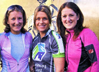Andrea Harrower, Julie Watt and Cathy Thompson who will be taking part in the charity cycle