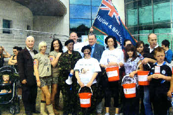 The Chairman of the Lagan Valley UUP Association Roy Hanna and Alderman Ivan Davis with the 'help for heroes' charity walkers.