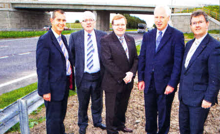  Edwin Poots MLA, Lisburn Mayor Allan Ewart, Jonathan Craig, David Reid, chairman of Hillsborough Village Committee, and Jeffrey Donaldson MP at the new Al fly-over at Hillsborough which opened this week. USO937-548cd