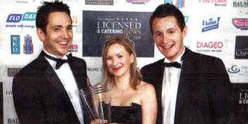 Winners Colin Elder, chef and Andrew Graham, The Hillside, Hillsborough with sponsor Lorna Allen, Cactus PR & Communications.
