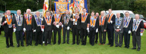 The brethren are pictured above at last year’s ‘Twelfth’ demonstration at Dunmurry with the then Worshipful District Master Alan Finn (sixth for the left). 