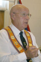 Bro Fred Willoughby (Worshipful District Master) welcomes office bearers of the South Antrim Combine.