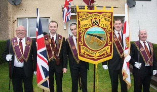 Dunmurry Apprentice Boys Colour Party pictured prior to leaving for the Relief of Derry commemorations last Saturday. L to R: Worshipful Brothers - Brian Dyer, Lee Dyer, John Reid, Andy Thompson and Henry Robinson.