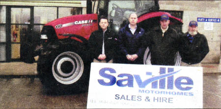 James Hanna (left) Sales Representative and Greg Wilson, Managing Director for Saville Machinery and Motorhomes Hillsborough with Robert Mitchell, Chairman and David Heron (right) Vice Chairman of Glenavy and District Vintage Club at the launch of the Glenavy Club Charity Indoor Show