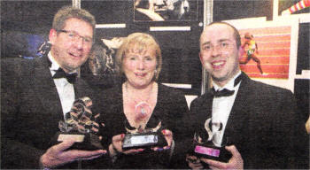 Darren Kidd, winner of First and Second Places in the Sports Action Category, and Second Place winner in the Sports Features, with Jonathan Porter, 3rd place winner in the Politics category and Brenda Moriarty, Head of Brand Management, AIB.