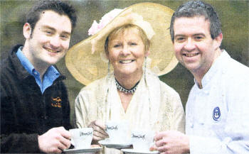 Richard Nelson, owner of the Prima Gusto restaurant on Harry's Road, and head chef Jonny Stevenson with Marie Gamble, who dressed up in Victorian costume to promote a special St Patrick's Day evening at the Village Centre, US0809.504cd