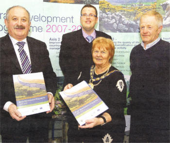 L - R, Pat McCann, Vice Chairman, Lagan Rural Partnership Local Action Group, Clir Andrew Ewing, Joint Committee, CHI-Ann Marie Beattie, Mayor of Castlereagh and Chairperson of Joint Committee and David Scott, Local Action Group.