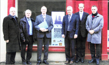 At a recent inspection of another completed restoration project in Bridge Street are members of Bridge Street Townscape Heritage Initiative Partnership, (left to right) Councillor Allan Ewart (Chairman), Keith Gilmour Manor Architects, Marvin Snowdon NINE, Brian Mackey Lisburn City Council, Alan Clarke Lisburn City Centre Management (LCCM), David Brown Northern Ireland Housing Executive.
