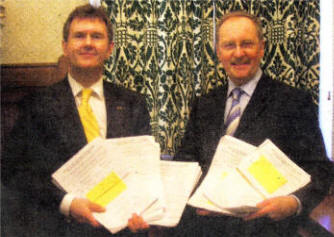 Lagan Valley MP Jeffrey Donaldson receives a petition signed by over 30,000 Presbyterians, many of whom are from Lisburn, highlighting the plight of savers with the Presbyterian Mutual Society. The petition was presented to Mr Donaldson by the Moderator Dr Donald Patton at Westminster before Mr Donaldson then raised the petition in the House of Commons.