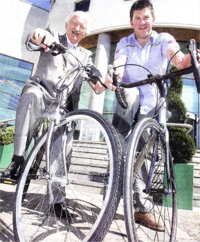Lisburn Mayor Ronnie Crawford with Gavin Hanna of John Hanna Cycles to help promote Bike Week which takes place between June 13 to 21. US2309-105A0