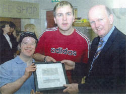 Health Minister Michael McGimpsey pictured with Andrew Lindsay and Robert Watson from Stepping Stones