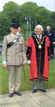 Former Lisburn Mayor, Councillor Ronnie Crawford with Lieutenant Colonel Turner from Thiepval Barracks in Lisburn at Monday's Flag Raising Ceremony.
