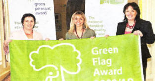 Chairman of Lisburn City Council's Economic Development Committee, Councillor Jenny Palmer is pictured with TV Presenter Michaela Strachan and Lagan Corridor Regeneration Manager, Suzanne Lutton at the Green Flags award ceremony