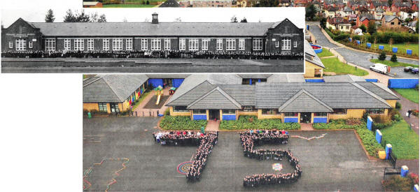 All 440 pupils and the staff from Finaghy Primary School formed ahuge"75" in the playground to mark the school's birthday.