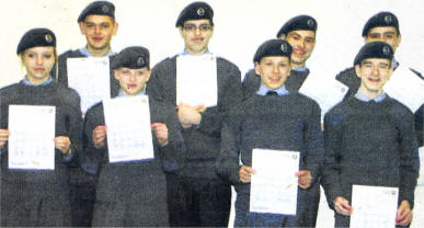 Corporal Michael Baxter, Cadet Gregory Smyth, Cadet Christopher Hodkinson, Corporal Nathan Stewart, Cadets Hanna Massey, Daniella Stewart, Benjamin Smith and Aaron Armstrong who received their St Johns Youth First Aid qualification.