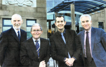 Pictured following a meeting of the Lisburn Castlereagh transitional committee, were Lisburn City Council, Chief Executive Mr Norman Davidson, Castlereagh Borough Council, Councillor Jim Hanvey, elected Vice Chairman of the transitional committee, Alderman Edwin Poots, MLA elected Chairman of the transitional committee, with Castlereagh Borough Council Chief Executive Mr Adrian Donaldson.