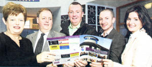 Reviwing the magazine are school principal Ann Thompson, with sponsors Andrew Hendron, Maghaberry Arms; David Clarke, Unique Kitchen Design; Peter Scott, Summit Printing and Shauneen Lowry, Ortus Business Development Agency.