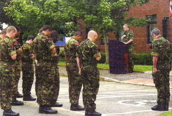 Colleagues of Lance Bombadier Matthew Hatton who was killed in Afghanistan last month gathered to remember him at Thiepval Barrack at the exact time of his funeral in York Minster Cathedral, North Yorkshire.