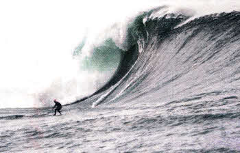 Alastair surfing at Mullaghmore Head, Co. Sligo, one of the biggest swells ever to hit the Irish coast. Photo by Aaron Pierce.
	