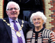 Lisburn Mayor Councillor Allan Ewart with founder pupil Gladys Dubourdieu (nee Best) at the service.  