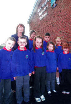 Derriaghy Primary School principal Mrs Gladys Topping with some of the pupils. US1910-110A0
	