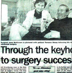 A newspaper clipping with Dr McKeown and one of her patients.