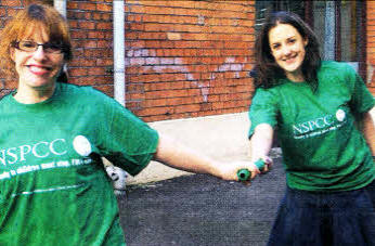 Karen Walker and Clare Galbraith, NSPCC community fundraising managers, get set for the 2010 Belfast City Marathon.