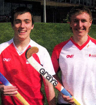 Wallace High School pupils Richard Arneill and Peter MacDonnell who recently represented the Ulster under 21 hockey squad in the interpro series in Dublin.