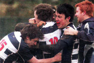 Members of the Wallace rugby team celebrate after beating Regent House in the Schools' Cup US0810-130A0