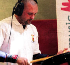 Lisburn drummer Allister Brown during his world record drumming attempt.
	