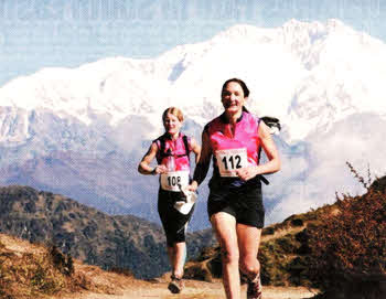 Andrea and Taryn during their challenge through the Himalayas.