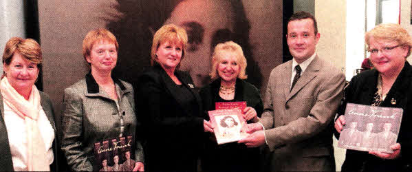 At the handing over of the 'Anne Frank and You' exhibition to Lisburn City Library are: Mairead Ferguson, Libraries NI Cultural Specialist Manager, Cllr Sara Duncan, Castlereagh Borough Council; ClIr Dineen Walker, Chairman of Newtownabbey Borough Council's Leisure Services Committee, Gillian Walnes (MBE) Executive Director of the Anne Frank Trust UK; ClIr David Archer, Chairman of Lisburn City Council's Leisure Services Committee and Clir Margaret Tolerton, Vice-Chair of the Lisburn-Castlereagh PEACE lll Partnership.