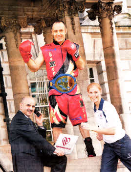 Lisburn boxer Brian Magee joins Dr Eddie Rooney, Chairman, Westfield Health British Transplant Games and Orla Smyth, an athlete, who had a transplant three years ago, to encourage the people of Northern lreland to join the NHS Organ Donor Register by simply texting, signing or going online.