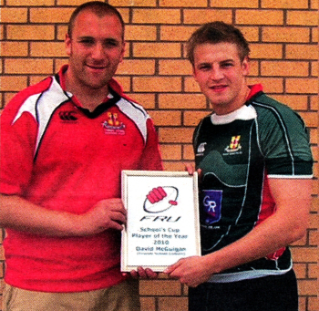 Friends' School 1st XV rugby player David McGuigan was recently awarded The FRU Schools' Cup Player of the Year. David is pictured with Friends' 1st XV coach Stephen Robinson who presented the award. David has also recently been selected to participate in the summer training programme with the Ulster Under 20s Squad which is a great achievement.