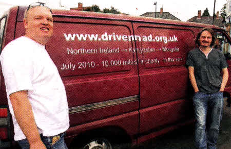 Austin McVeigh and Ed Booth of Team Driven Mad who are driving from Lisburn to Ulaan Bataar in Mongolia to deliver a working van with clothes and bedding to impoverished children in Central Asian Countries. US2810104A0