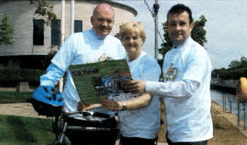 From left, Mark Lusby from Lisburn City Council, Winnie 0rr, Maracycle Event Manager at Co-operation lreland Councillor David Archer, Chairman of Leisure Services, Lisburn City Council at the Lisburn launch of the 2010 Co-operation lreland Maracycle.