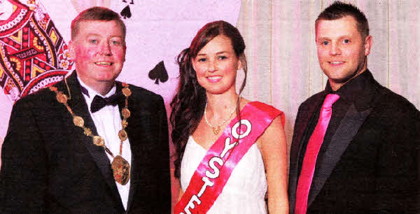 Hillsborough Oyster Festival, Mayor of Lisburn City Council, Alderman Paul Porter and Hillsborough Oyster Festival Chairman David Dunlop with Miss Oyster Peart Michelle Cunningham