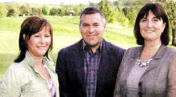 At the launch of Saintfield Show at Rockmount Golf Club are Shirley Moore, Head of Pony Section, Drew Stitt and Lorna Bell of Academy Primary School, Saintfield.