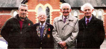 John Leishman outside Nicholson Memorial Hall where John slept while his regiment was billeted to Lisburn in 1940/41. Included are Maurice Leathem (Past Branch Chairman of Lisburn Royal British Legion) and Norman McMaster and David Walker.