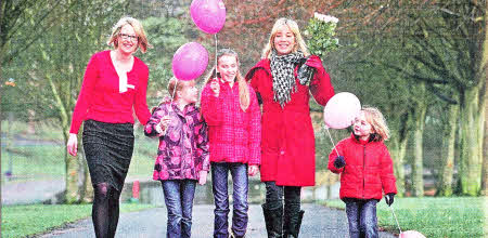 Tina Campbell presenter of UTV's The Seven Thirty Show, along with her children Charlotte (11) Sophie (8) and Ben (4) gets ready to launch Action Cancer's Mothers Day Walk at Hillsborough Forest Park. Also present is Lynsey Evans from M&S, Sprucefield.