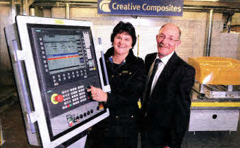 Enterprise Minister Arlene Foster with Roy Kelly, Managing Director, Creative Composites, at the official opening of the company's new factory extension at its plant in Lisburn. The Minister also announced that the company has created 30 new jobs. Picture: Michael Cooper
