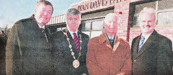 At the official naming of the new changing pavilion in Wallace Park, known as the 'Ivan Davis Pavilion' are: (l-r) Alderman Paul Porter, Vice-Chairman of the Council's Leisure Services Committee; the Mayor of Lisburn, Councillor Brian Heading; Mr Ivan Davis, 0BE; and Councillor Thomas Beckett, Chairman of the Council's Leisure Services Committee.