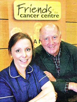 Renee Reid from Lisburn, a Ward Sister in the Cancer Centre, and Gordon McKeown, Chairman of Friends of the Cancer Centre.
