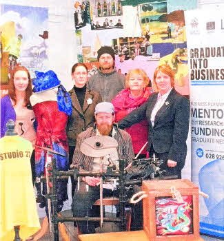 At the launch of the 2011 Graduate into Business Programme are: (back l-r): Miss Rosalind Kennedy, fine artist; Ms. Seonaid Hughes LEO; Mr Darren Bailey, Bobby Box; Ms. Mo Mc Devitt, Studio 23; and Councillor Jenny Palmer, Chairman of Lisburn City Council's Economic Development Committee. (Front): Mr. Martin Byrne, Music production.