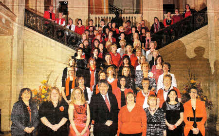 Lisburn Harmony Ladies Choir with Lagan Valiey MLA Basil McCrea at Stormont