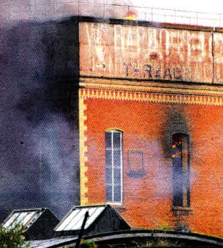 Hilden Mill on fire.